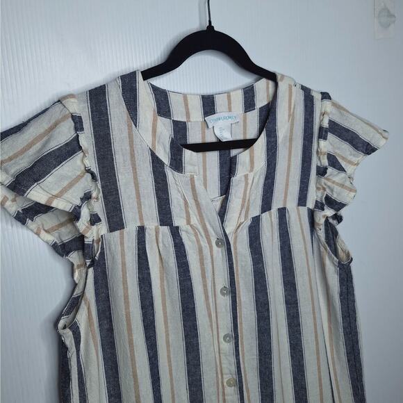 Cynthia Rowley Linen Blend Shirt Dress Large Striped Drop Waist Lagenlook Beachy - Picture 4 of 7